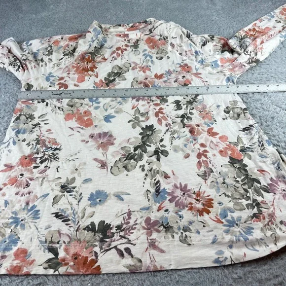 J. Jill Floral Long Sleeve Top Cream Coral Blue Cotton Blend Size L - Picture 4 of 9